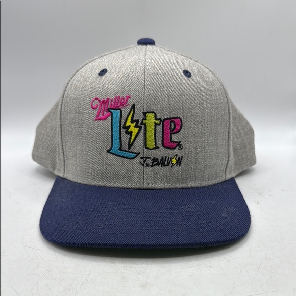 Sport-Tek Other - Sport-Tek Gray Blue Snapback Cap Miller Lite Beer J Balvin Latin Music Neon